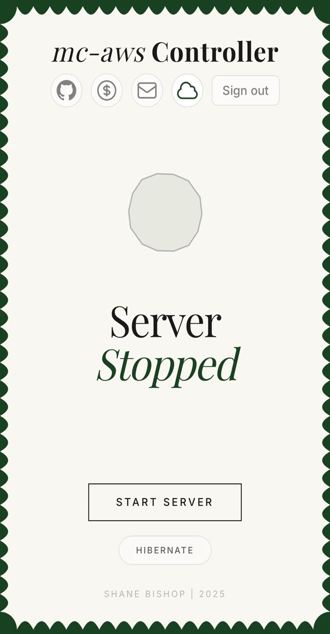 Mc-Aws server status and controls